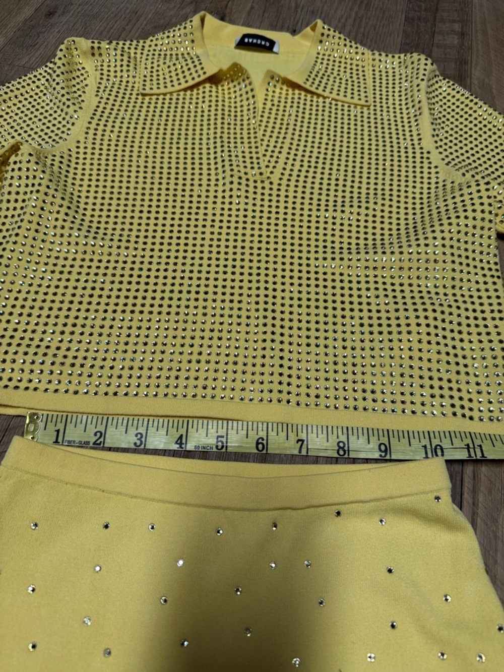 Sandro Two-Piece Knit Studded Polo and Midi Skirt Set in Light Yellow - Picture 6 of 17